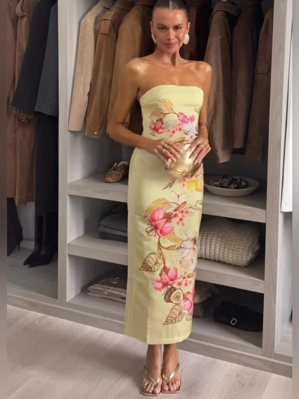 NWT H&M YELLOW FLORAL BANDEAU DRESS SIZE S - Picture 4 of 8